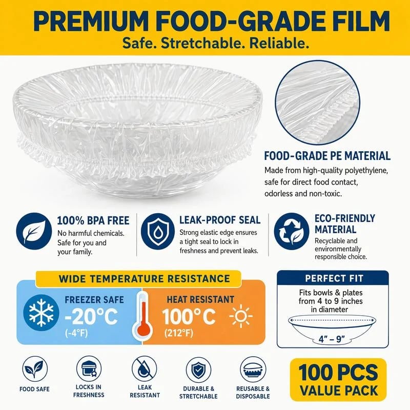 100Pcs Medium Reusable Elastic Plastic Bowl Covers - Kitchen Bread Proofing,