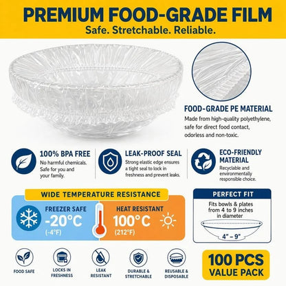 100Pcs Medium Reusable Elastic Plastic Bowl Covers - Kitchen Bread Proofing,