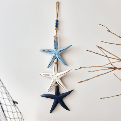 23.2 in × 6.7 in Lighted Coastal Wooden Starfish & Fish Hanging Decor