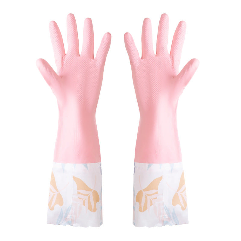 Mid-length pink gloves with floral sleeves