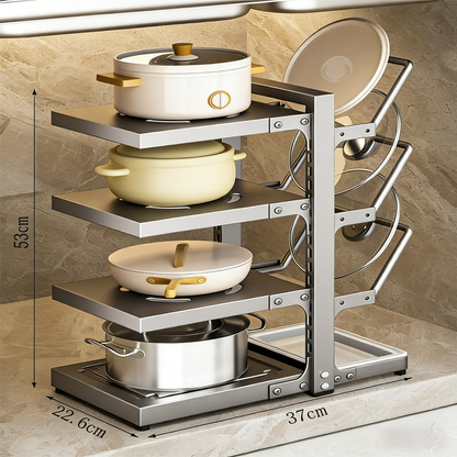 Adjustable Pot & Lid Organizer Rack – Multi-Layer Kitchen Storage